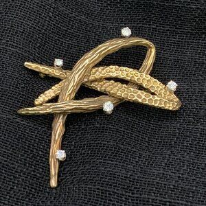 Dan Frere 14K Gold & Diamonds Textured Freeform Modernist Brooch Rare Find! J847